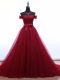 Lace Up Formal Dresses Burgundy for Prom and Party with Ruching and Belt Brush Train