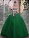 Fashion Dark Green Tulle Lace Up Sweet 16 Dress Sleeveless Floor Length Beading
