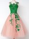 Stylish Sleeveless Knee Length Appliques Lace Up Quinceanera Dama Dress with Pink
