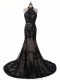 Dazzling Black Mother Of The Bride Dress Tulle and Lace Brush Train Sleeveless Lace and Appliques