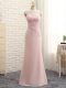 Sleeveless Floor Length Lace Zipper Quinceanera Dama Dress with Baby Pink