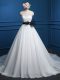 Dramatic White A-line Tulle Sweetheart Sleeveless Ruching and Bowknot Lace Up Wedding Dresses Court Train