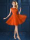 Cap Sleeves Knee Length Lace and Belt Lace Up Wedding Party Dress with Orange Red