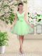 A-line Bridesmaids Dress V-neck Tulle Sleeveless Knee Length Lace Up