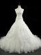 Sleeveless Organza Court Train Lace Up Wedding Gowns in White with Beading and Ruffles