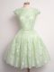 Chic Yellow Green A-line Scalloped Cap Sleeves Lace Knee Length Lace Up Lace Quinceanera Court Dresses