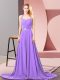 Lavender Chiffon Zipper Halter Top Sleeveless Party Dress for Girls Brush Train Beading and Ruching