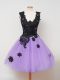 Glittering Lilac Tulle Zipper Court Dresses for Sweet 16 Sleeveless Knee Length Appliques