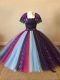 Sequins and Pattern Pageant Gowns For Girls Multi-color Zipper Short Sleeves Floor Length