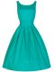 Deluxe Knee Length Lace Up Bridesmaid Gown Turquoise for Prom and Party and Wedding Party with Ruching