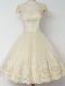 Decent Square Cap Sleeves Court Dresses for Sweet 16 Knee Length Lace Light Yellow Tulle