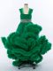 Dark Green A-line Beading and Hand Made Flower Little Girls Pageant Dress Wholesale Lace Up Tulle Sleeveless High Low