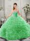 Artistic Green Sweet 16 Dresses Organza Court Train Sleeveless Beading and Ruffles