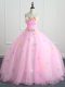 Organza Sleeveless Floor Length 15th Birthday Dress and Appliques and Hand Made Flower