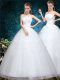 Flare White Sleeveless Floor Length Appliques and Embroidery Lace Up Bridal Gown