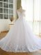 Organza V-neck Sleeveless Lace Up Lace and Appliques Bridal Gown in White