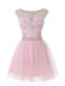 Baby Pink Zipper Cocktail Dress Beading Sleeveless Mini Length