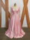 Fashionable Baby Pink Elastic Woven Satin Backless Mother Dresses Long Sleeves Beading and Appliques
