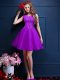 Hot Selling Beading and Lace Dama Dress Eggplant Purple Lace Up Sleeveless Knee Length