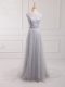 Grey Tulle and Lace Zipper Scoop Sleeveless Wedding Guest Dresses Brush Train Beading and Lace