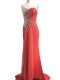 Artistic Red Sleeveless Beading and Ruching Side Zipper