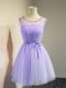 Sleeveless Knee Length Belt Lace Up Dama Dress for Quinceanera with Lavender