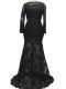 Fancy Brush Train Mermaid Mother of Bride Dresses Black Bateau Lace Long Sleeves Backless