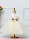 Sleeveless Tulle Knee Length Zipper Little Girls Pageant Dress Wholesale in Champagne with Lace and Bowknot