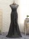 Gorgeous Black Column/Sheath Lace and Ruching Mother Of The Bride Dress Zipper Chiffon Cap Sleeves Floor Length