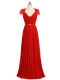 Sweetheart Short Sleeves Prom Evening Gown Floor Length Beading and Ruching and Belt Red Chiffon