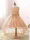 Adorable High Low Champagne Flower Girl Dresses for Less Tulle Sleeveless Lace and Bowknot and Hand Made Flower