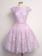 Best Selling Lilac Scalloped Neckline Lace Bridesmaid Dress Cap Sleeves Lace Up