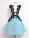 Aqua Blue Lace Up Straps Lace Quinceanera Court of Honor Dress Tulle Sleeveless