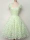 Knee Length Lace Up Quinceanera Court of Honor Dress Yellow Green for Prom and Party and Wedding Party with Lace