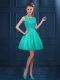 Hot Selling A-line Damas Dress Turquoise Scoop Tulle Sleeveless Knee Length Zipper