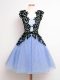 A-line Wedding Party Dress Light Blue Straps Tulle Sleeveless Knee Length Lace Up
