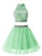 High Quality Apple Green Zipper Wedding Party Dress Beading Sleeveless Mini Length