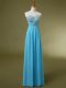 Fashion Floor Length Empire Sleeveless Baby Blue Prom Gown Lace Up