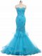 Fantastic Tulle Sleeveless Evening Dress Brush Train and Appliques