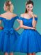 Blue Tulle Lace Up Court Dresses for Sweet 16 Sleeveless Knee Length Lace and Belt