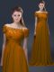 Top Selling Short Sleeves Chiffon Floor Length Lace Up Mother Of The Bride Dress in Brown with Appliques