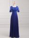 Royal Blue Chiffon Zipper Scoop Half Sleeves Floor Length Mother Of The Bride Dress Lace and Appliques