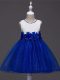 Royal Blue Tulle Zipper Scoop Sleeveless Knee Length Kids Formal Wear Lace and Hand Made Flower