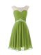Chiffon Scoop Cap Sleeves Zipper Beading Dress for Prom in Olive Green