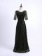 Ideal Floor Length Black Mother Of The Bride Dress Scoop Half Sleeves Lace Up