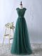 Fitting Dark Green Short Sleeves Tulle Zipper for Prom and Party and Military Ball