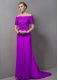 Purple Short Sleeves Chiffon Sweep Train Zipper Mother of Bride Dresses for Prom and Party
