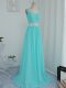 Aqua Blue Sleeveless Chiffon Sweep Train Side Zipper Damas Dress for Prom and Party and Wedding Party