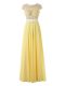 Dynamic Lace and Appliques Evening Dress Yellow Side Zipper Sleeveless Floor Length