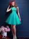 Sleeveless Knee Length Beading and Lace Lace Up Court Dresses for Sweet 16 with Turquoise